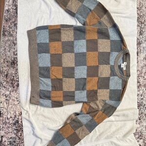 Norm Thompson Men's Checkered Crewneck Sweater - Blue, Brown, Gray